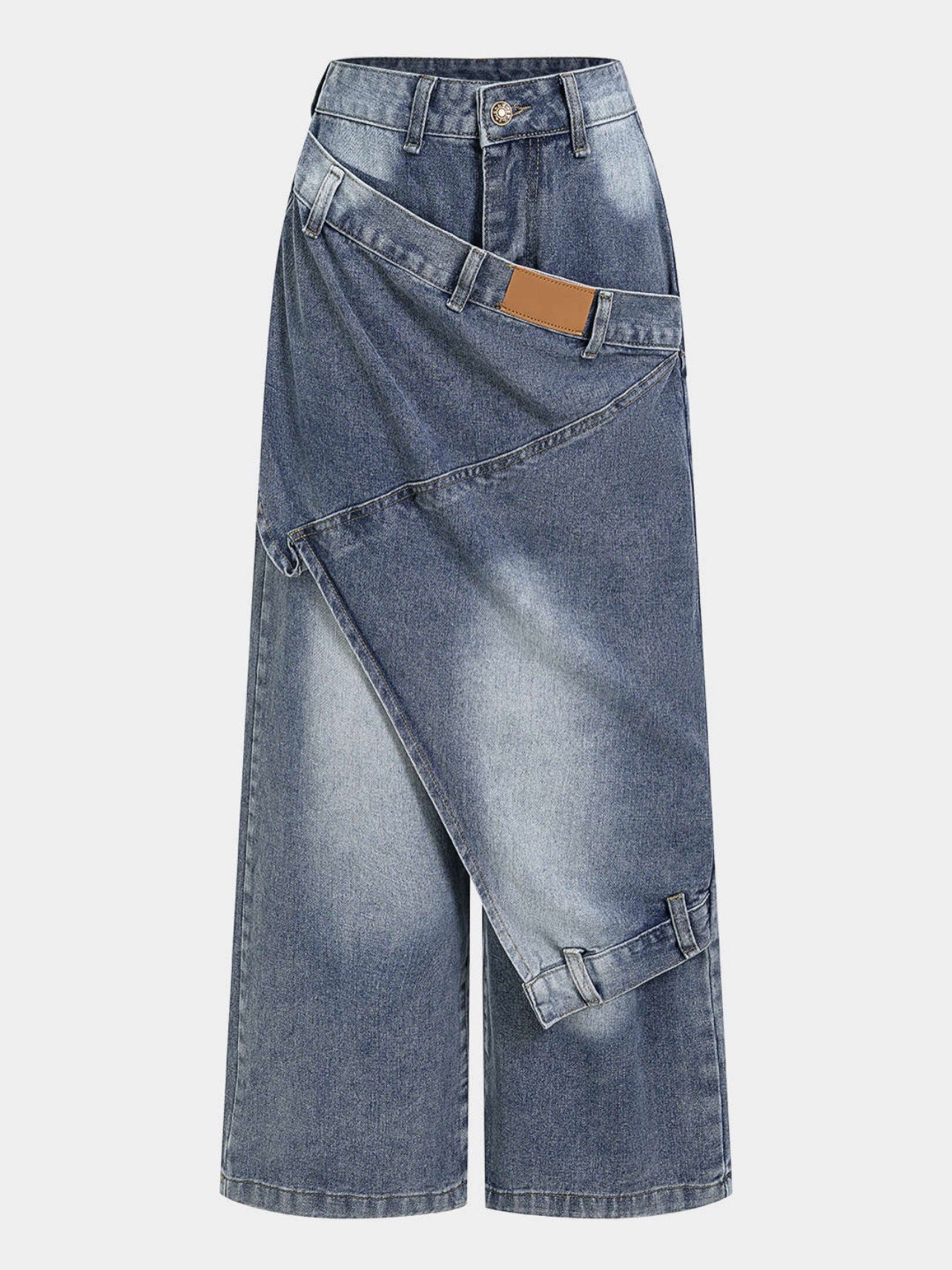 Designer-style Deconstructed Patchwork Layered Denim Jeans For Women