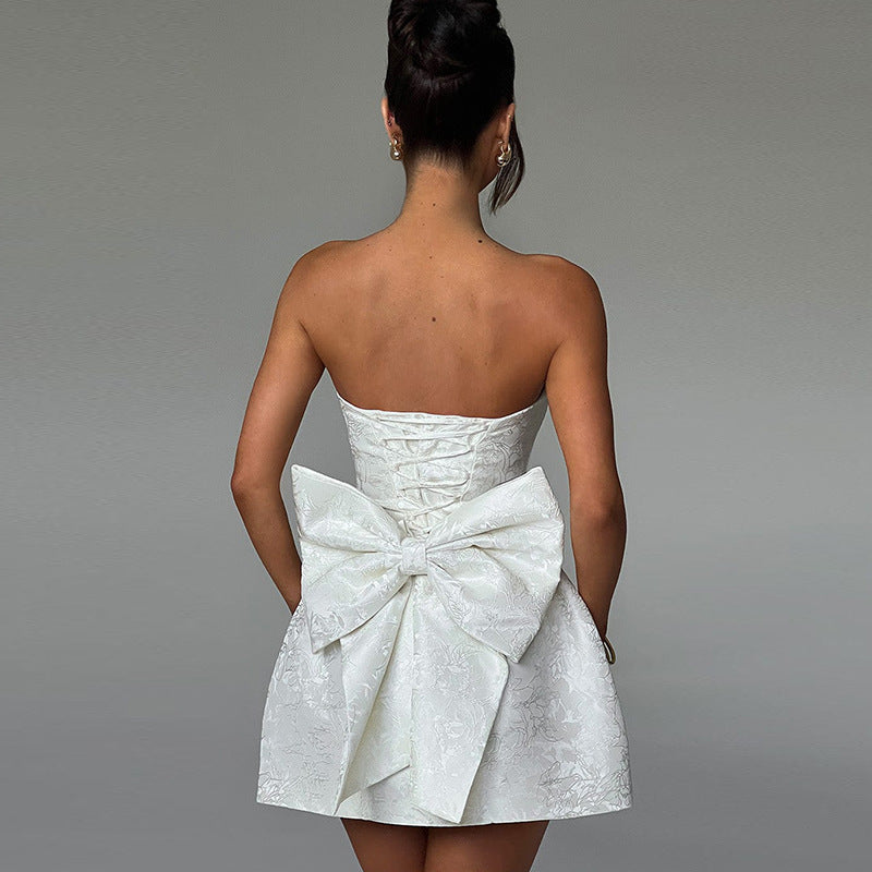 Women's Tube Top Dress With Big Bow Fashion Sleeveless Pary Dresses