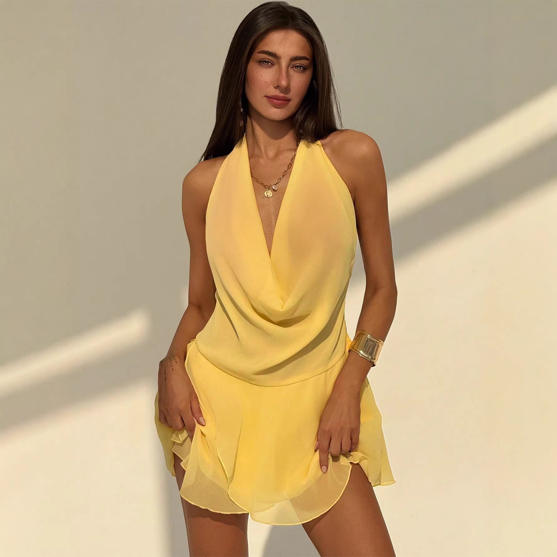 European And American-style Halter Backless Deep-V Dress
