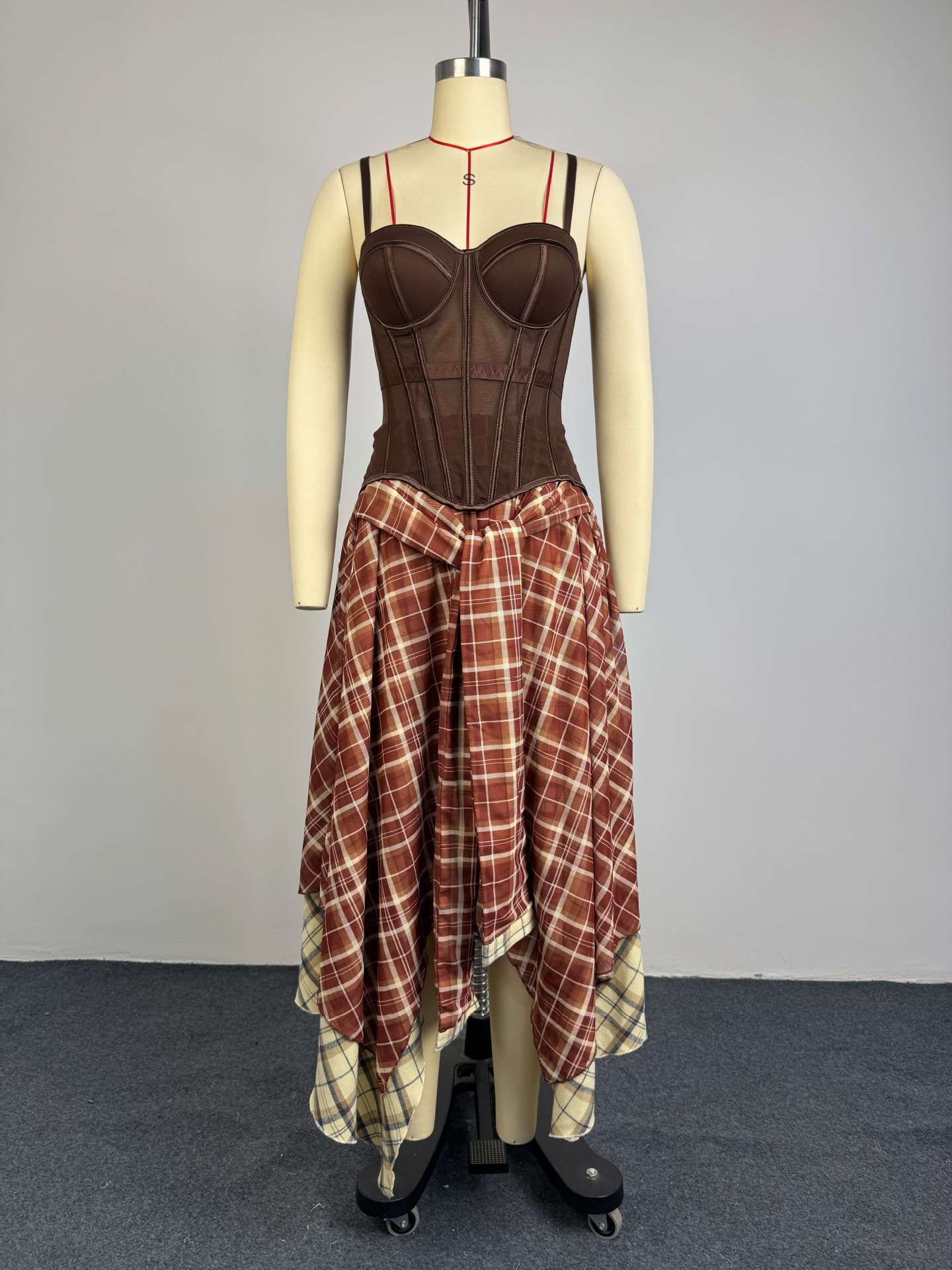 Vintage Chic Corset & Plaid Skirt Set
