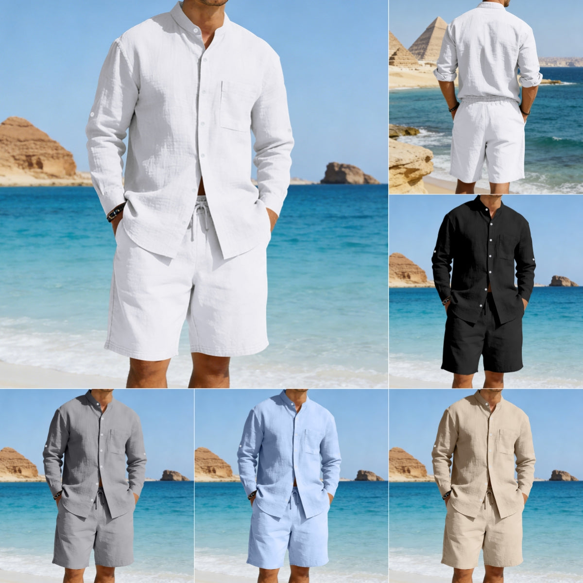 Mens Casual Linen Shirt And Shorts Set